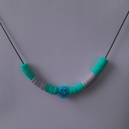 Turquoise & Grey Smiley Necklace